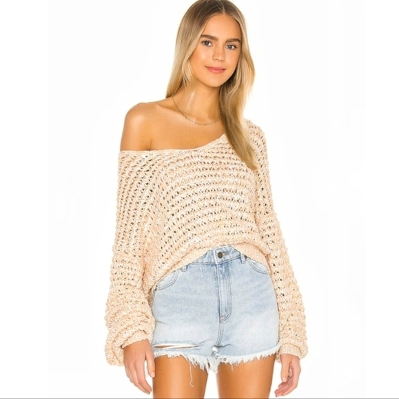 🌸‎ NEW Free People | Peach Knit VNeck Sweater , small - Picture 1 of 11